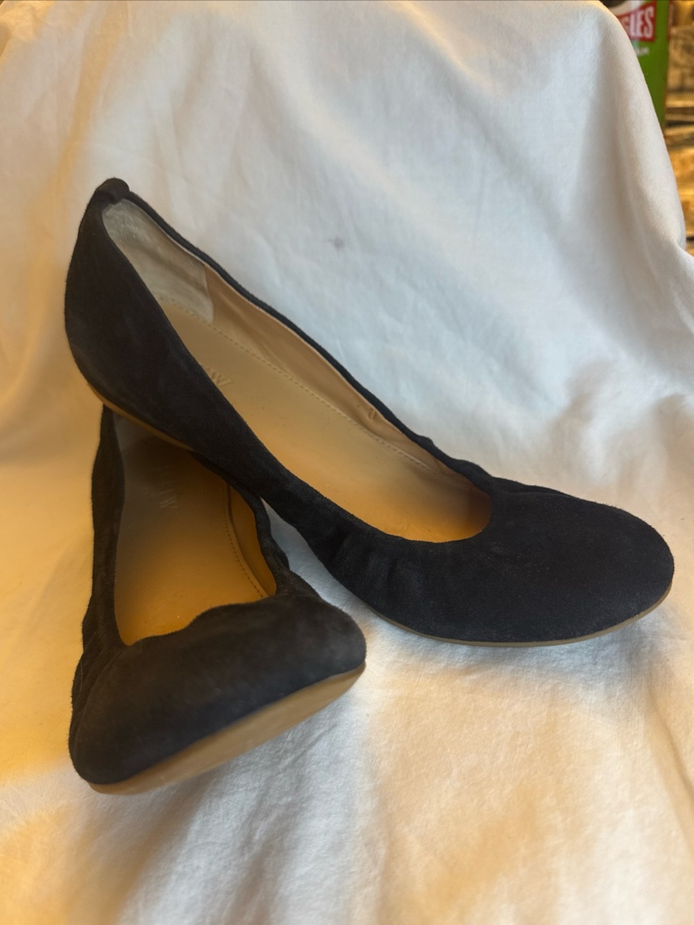 J.Crew Black Suede Ballet Flats Hidden Heel Women’s Size 9.5 M Classic Slip-On